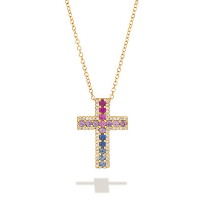 Durán Cross Pendant with Multicolored Sapphires
