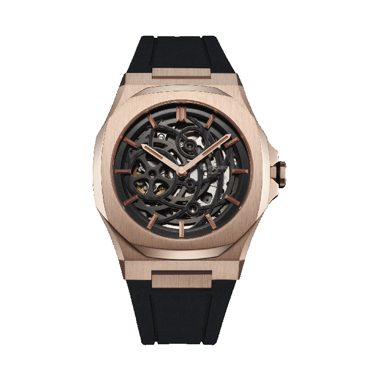D1 Milano Skeleton Watch Rubber 41.5mm – Rose Gold
