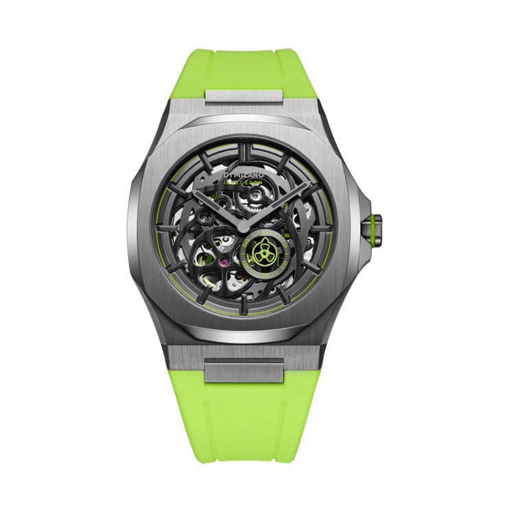 D1 Milano Skeleton Watch Rubber 41.5mm – Slice Lime